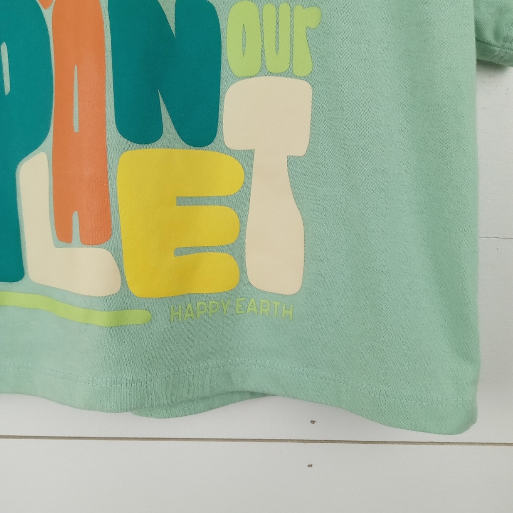 Happy Earth girls size S mint green cropped protect our planet tshirt bright - Picture 3 of 8